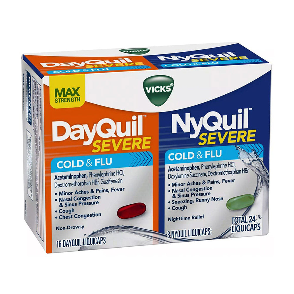 Viên uống trị ho cảm cúm Vicks DayQuil & NyQuil Severe Cold & Flu Relief Liquicaps - Acetaminophen - 24 viên - hình ảnh sản phẩm chính