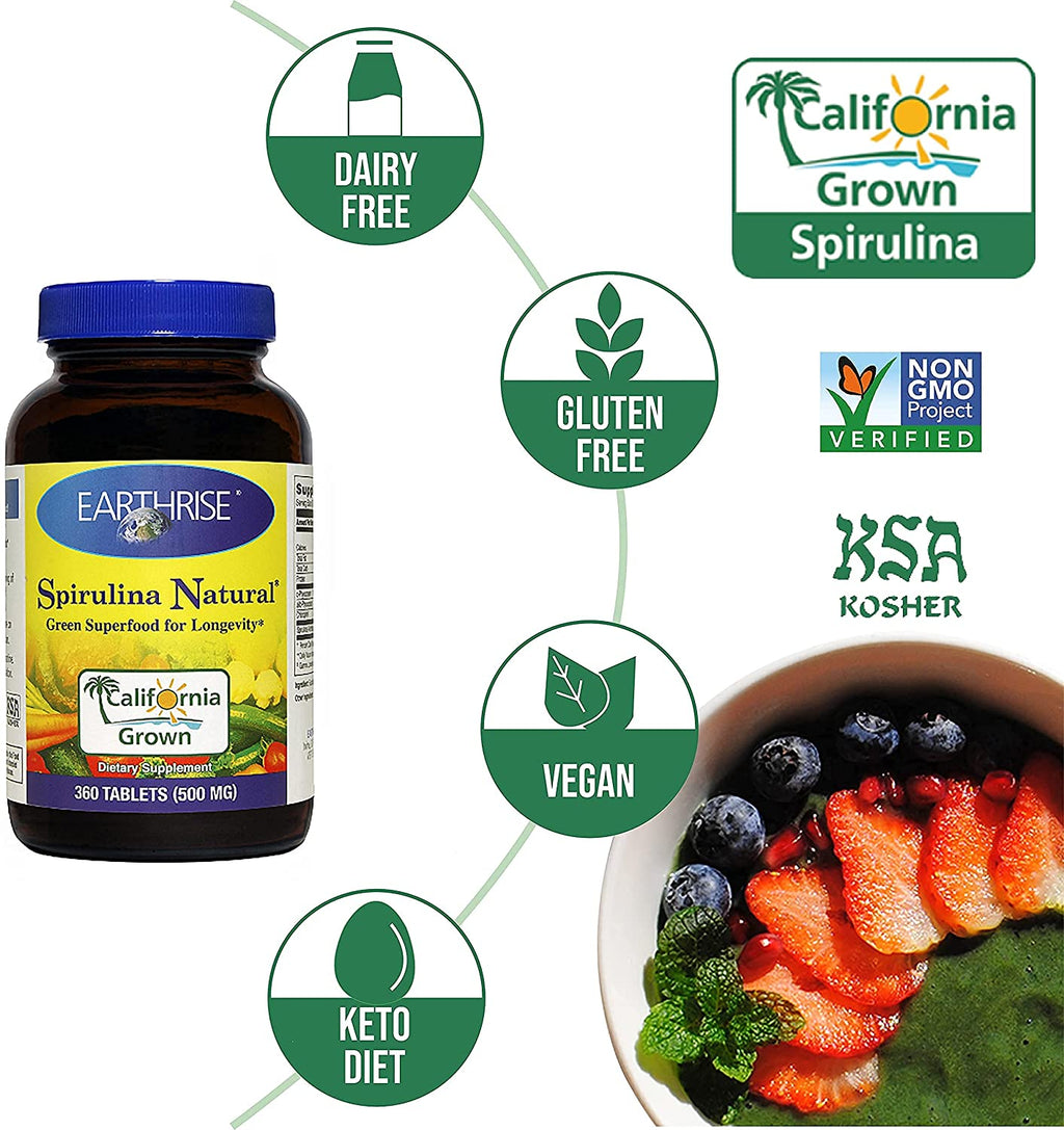 Tảo mặt trời Earthrise Spirulina Natural 360 viên 500 mg của Mỹ - hình ảnh chi tiết 3