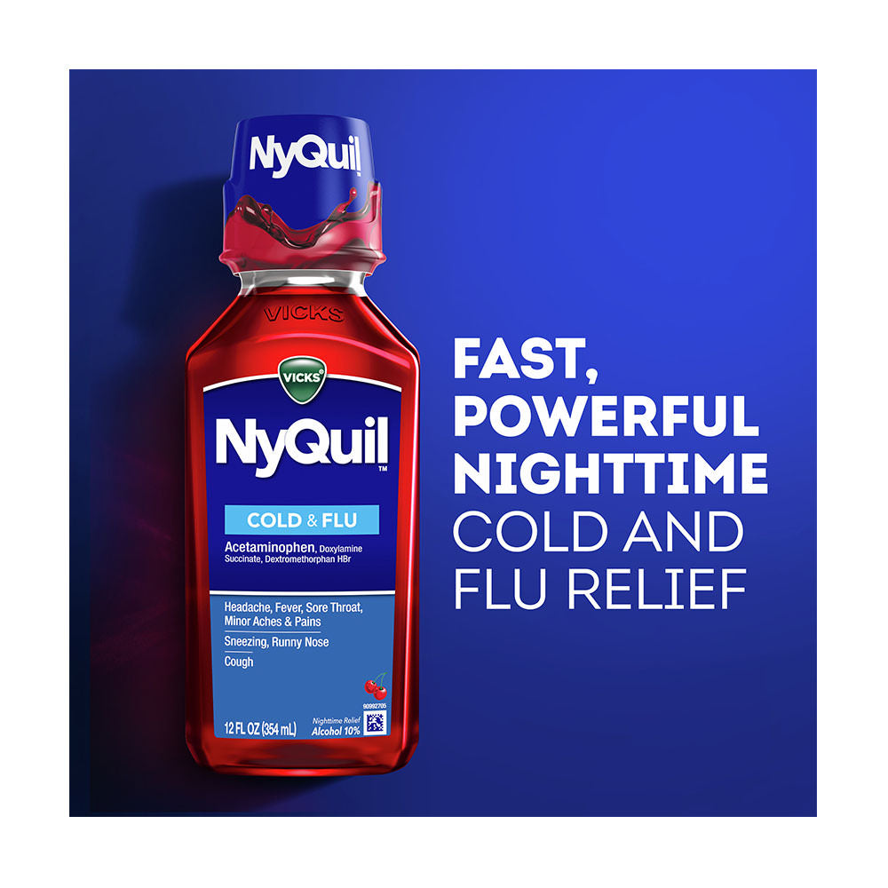 Set 2 chai Siro trị ho, cảm cúm Vicks Dayquil & NyQuil Cold & Flu Relief Liquid - Acetaminophen - 708ml - hình ảnh chi tiết 3