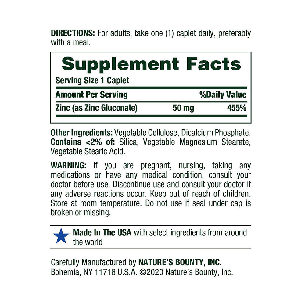 Viên uống bổ sung kẽm Nature’s Bounty Zinc 50mg 400 viên - hình ảnh chi tiết 2