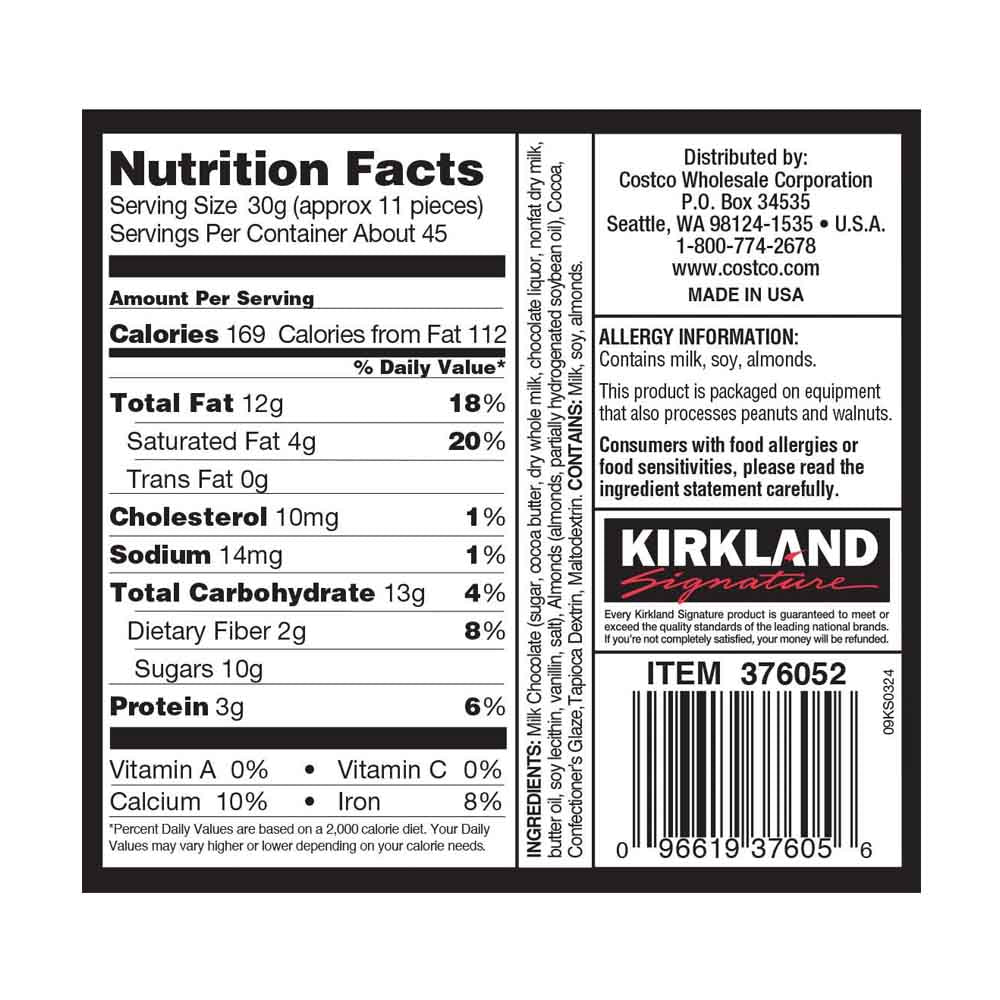 Socola hạnh nhân Kirkland Signature Almonds, Milk Chocolate, 1.36kg - hình ảnh chi tiết 3