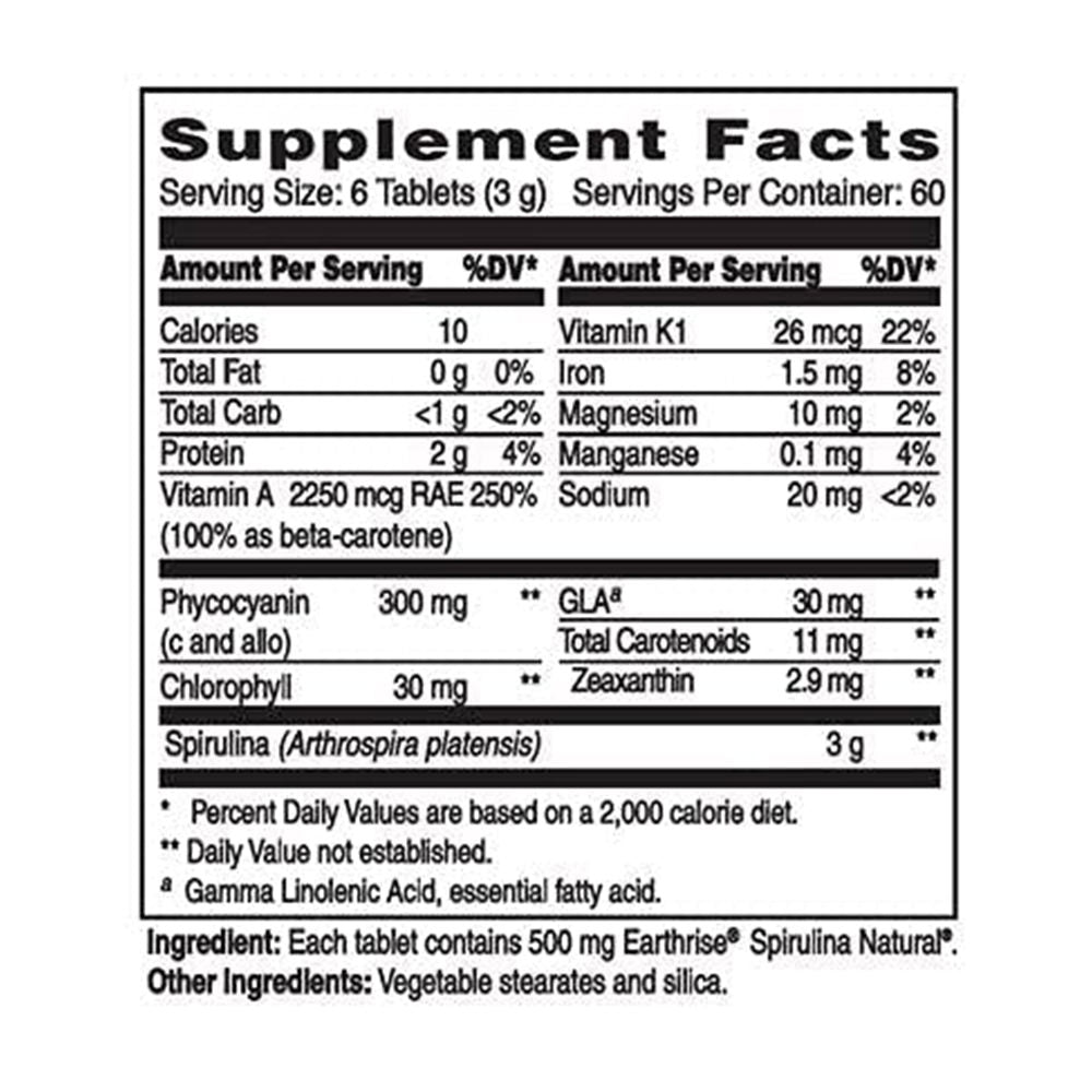 Tảo mặt trời Earthrise Spirulina Natural 360 viên 500 mg của Mỹ - hình ảnh chi tiết 2