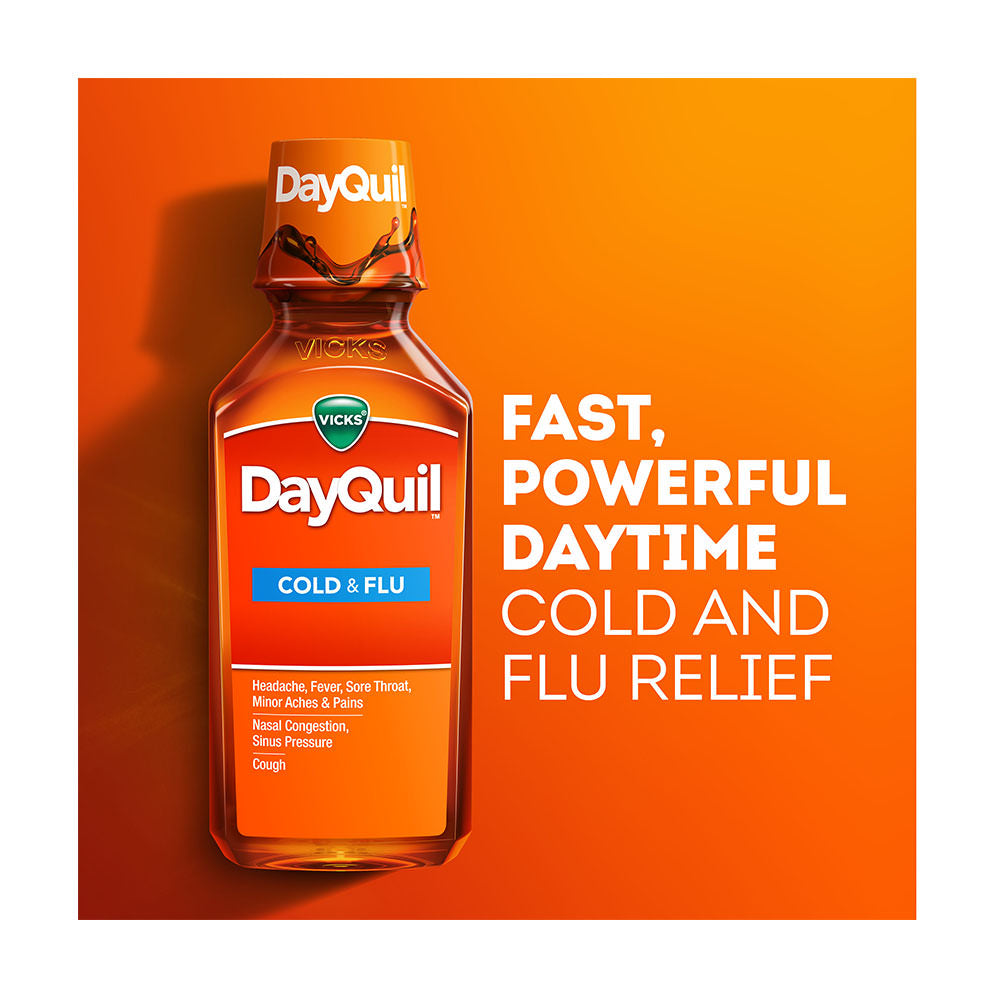 Set 2 chai Siro trị ho, cảm cúm Vicks Dayquil & NyQuil Cold & Flu Relief Liquid - Acetaminophen - 708ml - hình ảnh chi tiết 2