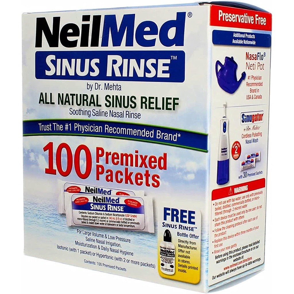 Bộ sản phẩm nước muối rửa mũi (nước muối sinh lý) Neilmed Rinse 100 gói - hình ảnh chi tiết 3