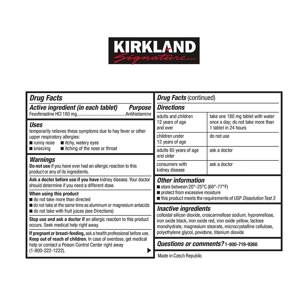 Viên chống dị ứng hiệu quả cao 24h Kirkland Signature Aller-Fex 180mg 180 viên - hình ảnh chi tiết 3