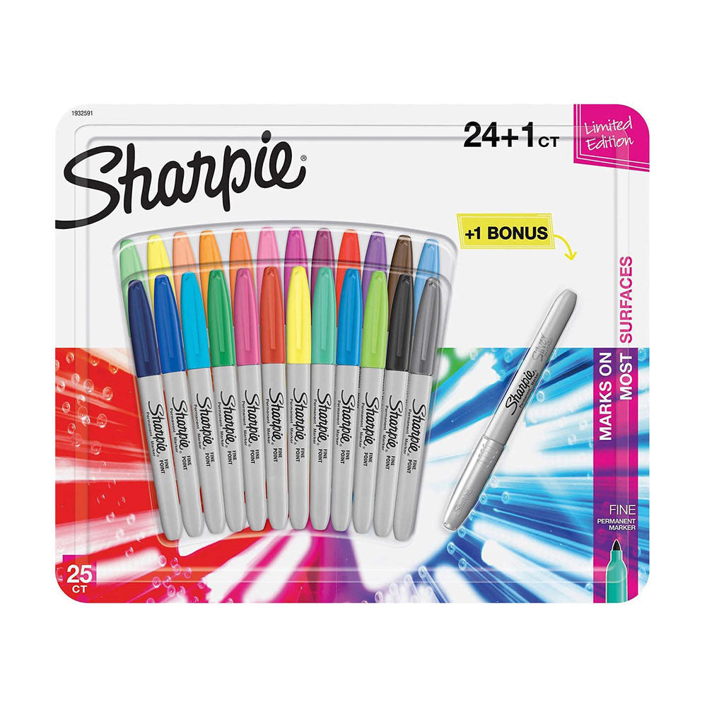 Viết Lông Nhiều Màu Sharpie Permanent Marker, Fine Point, 24 Assorted Colors + 1 Silver Bonus Marker Set 25 Cây - hình ảnh sản phẩm chính