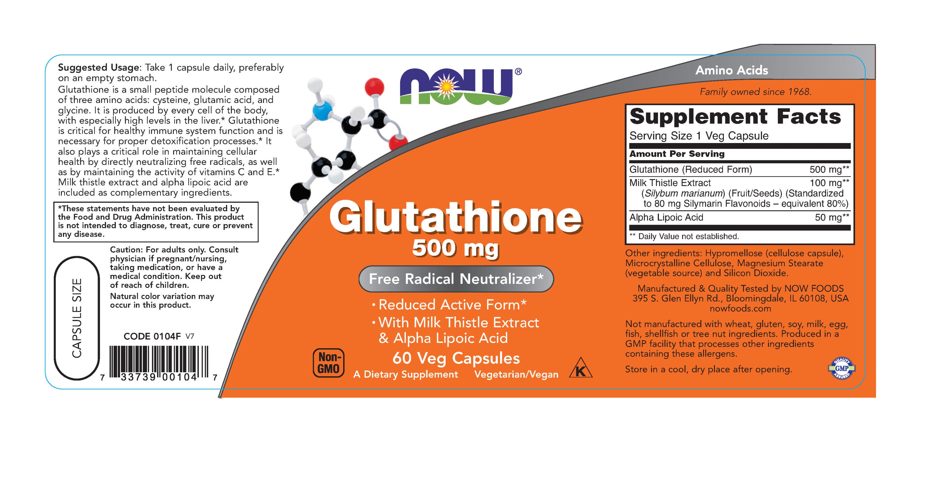 Viên uống trắng da nội sinh NOW Glutathione 500 mg 60 viên - hình ảnh chi tiết 4
