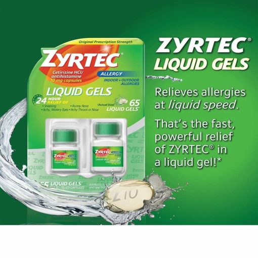 Viên uống dạng gel chống dị ứng Zyrtec Antihistamine Allergy 10mg 65 viên - hình ảnh chi tiết 3