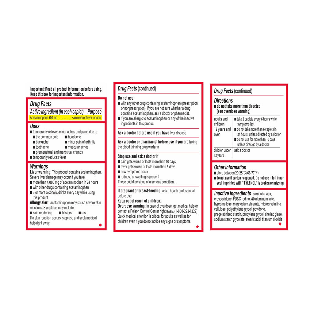 Viên uống giảm đau hạ sốt Tylenol Acetaminophen Extra Strength 500mg 24 Viên - hình ảnh chi tiết 3