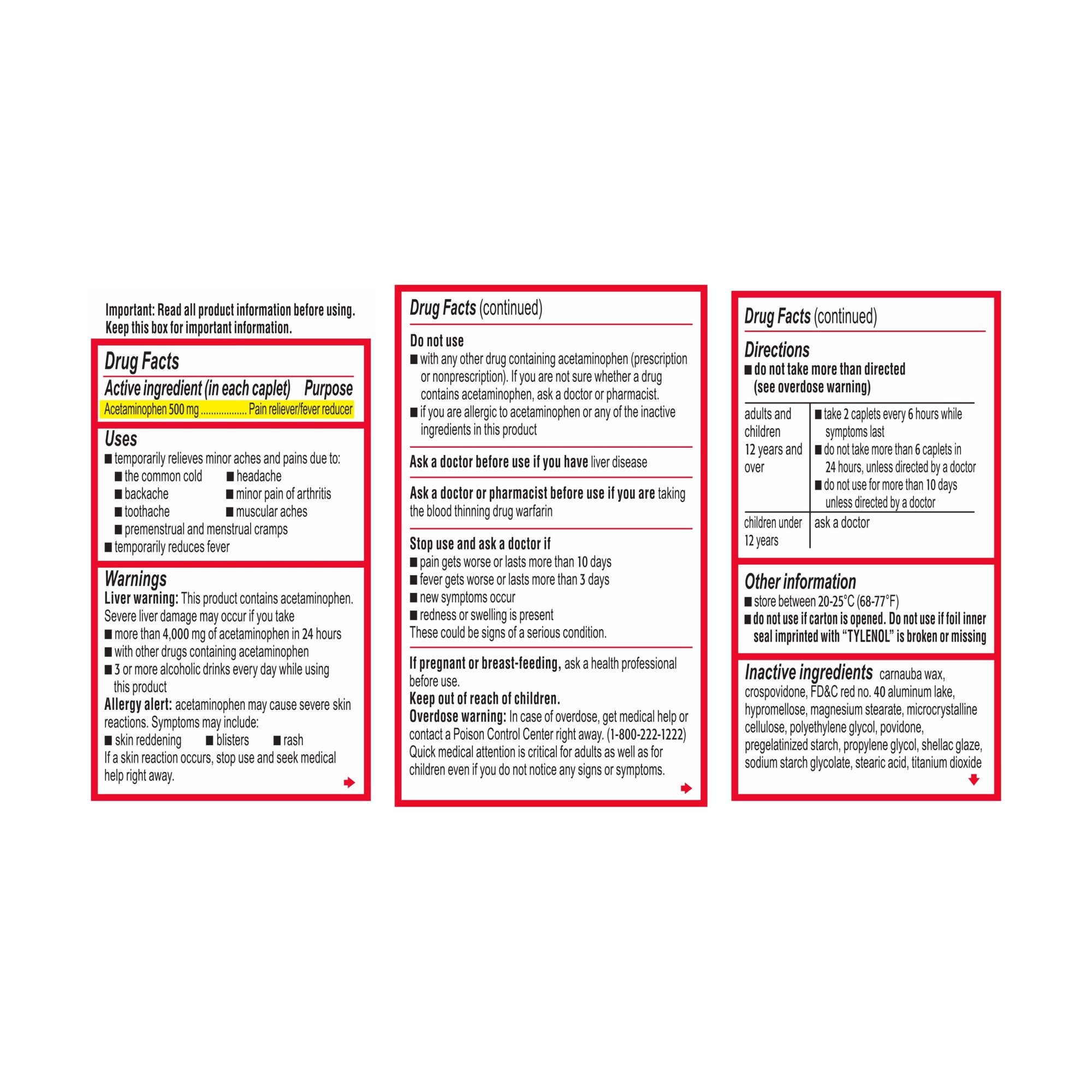 Viên uống giảm đau hạ sốt Tylenol Acetaminophen Extra Strength 500mg 24 Viên - hình ảnh chi tiết 3