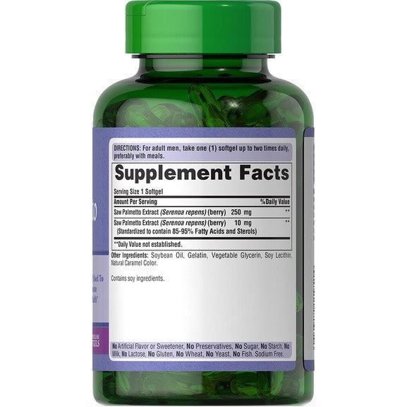 Viên uống hỗ trợ tuyến tiền liệt và tiết niệu Puritan's Pride Saw Palmetto Extract lọ 180 viên - hình ảnh chi tiết 3