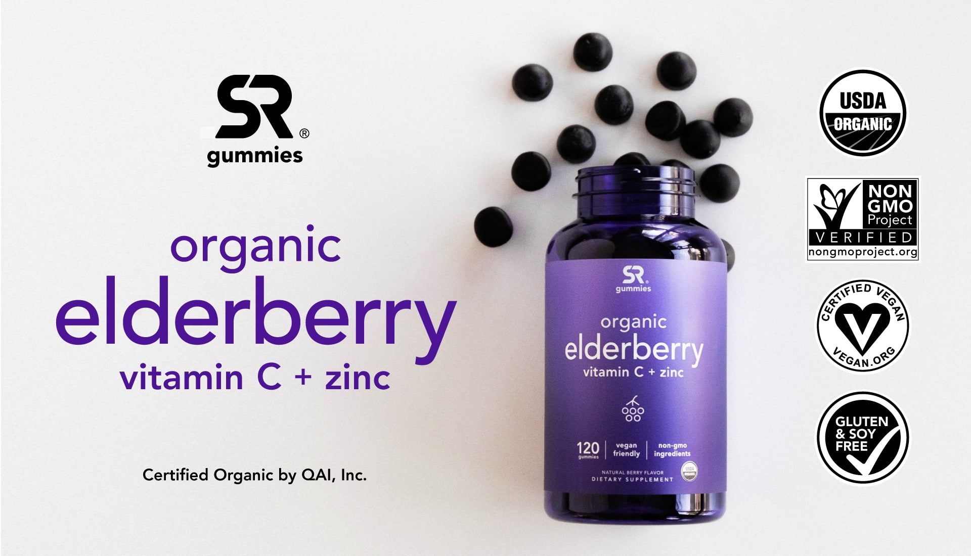 Kẹo Tăng Cường Miễn Dịch Cao Cấp Organic Elderberry Plus C and Zinc, 120 Viên - hình ảnh chi tiết 3