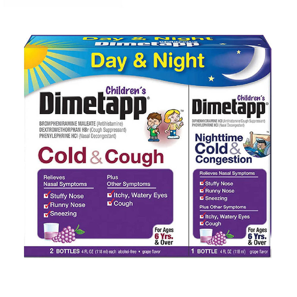 Siro giảm cảm cúm, ho cho trẻ em Dimetapp Children’s Cold & Cough Day & Night 118ml x 3 chai - hình ảnh sản phẩm chính