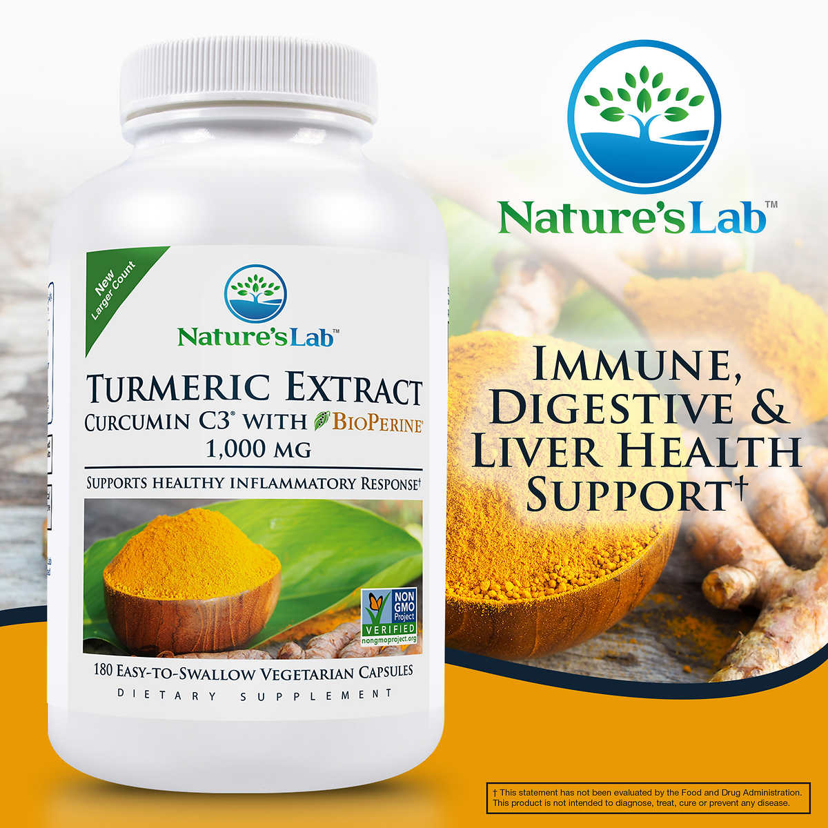 Viên uống tinh chất nghệ cao cấp Nature's Lab Turmeric Curcumin C3 1000mg 180 viên - hình ảnh chi tiết 4