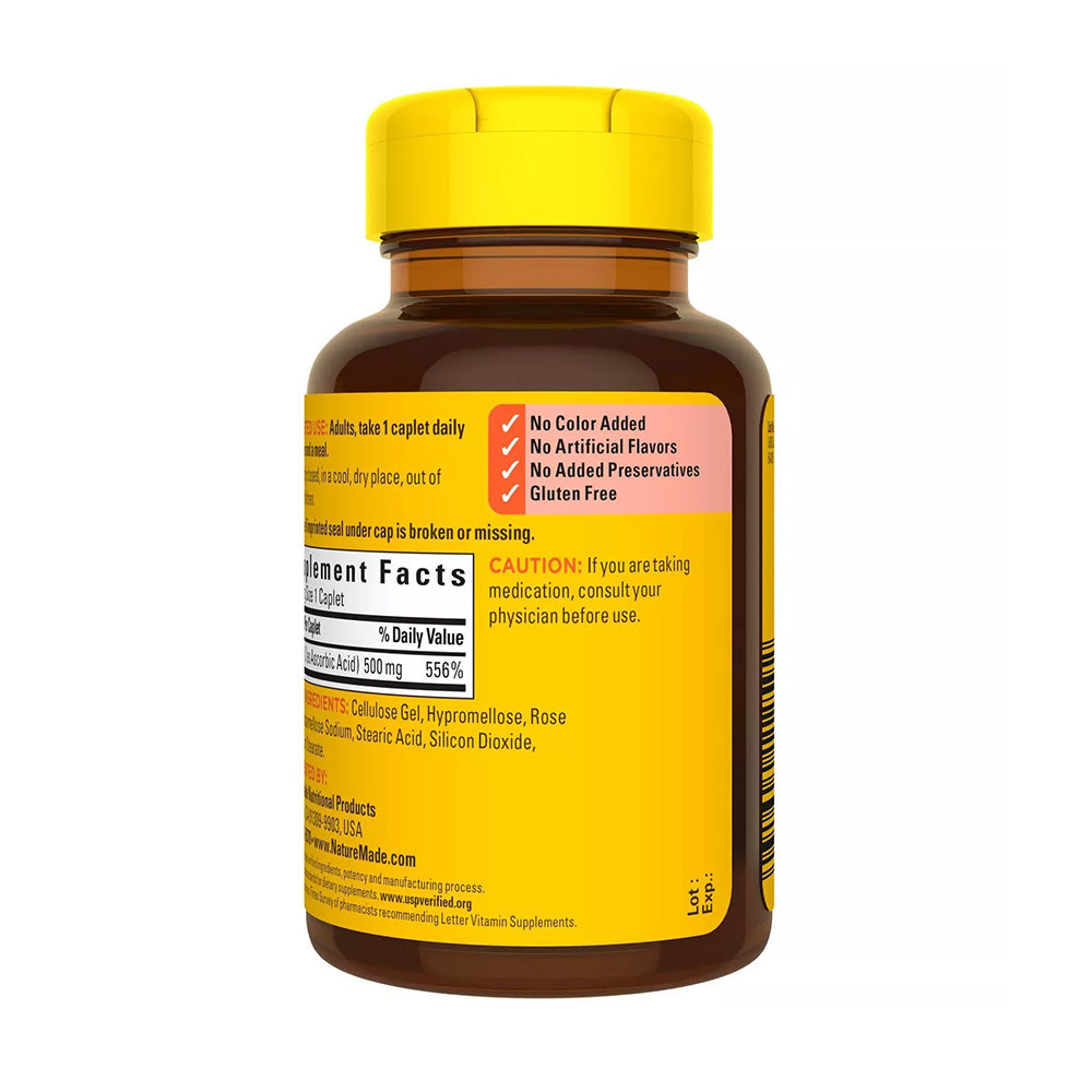 Viên uống bổ sung Vitamin C Nature Made Vitamin C 500 mg Caplets with Rose Hips - 130 viên - hình ảnh chi tiết 3