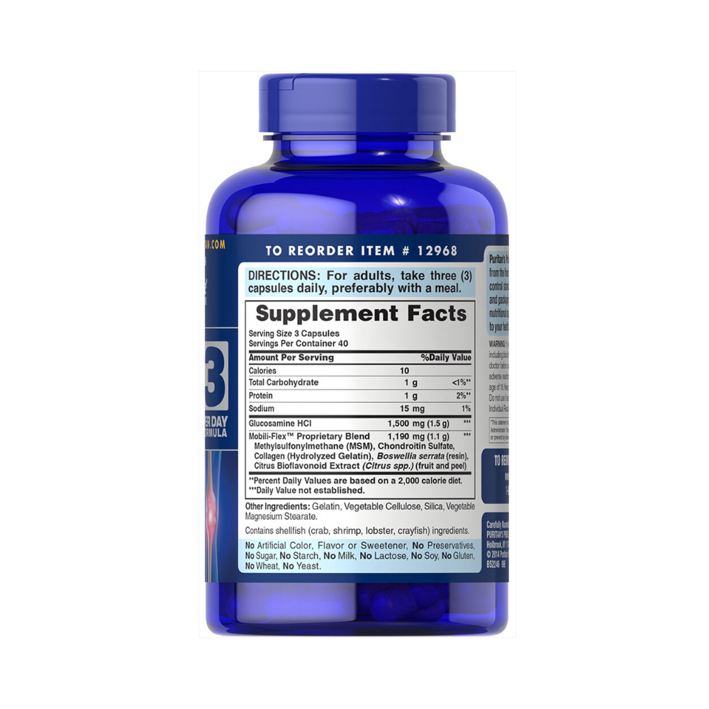 Viên uống hổ trợ xương khớp Puritan's Pride Glucosamine Chondroitin MSM 120 viên (Số 3) - hình ảnh chi tiết 2