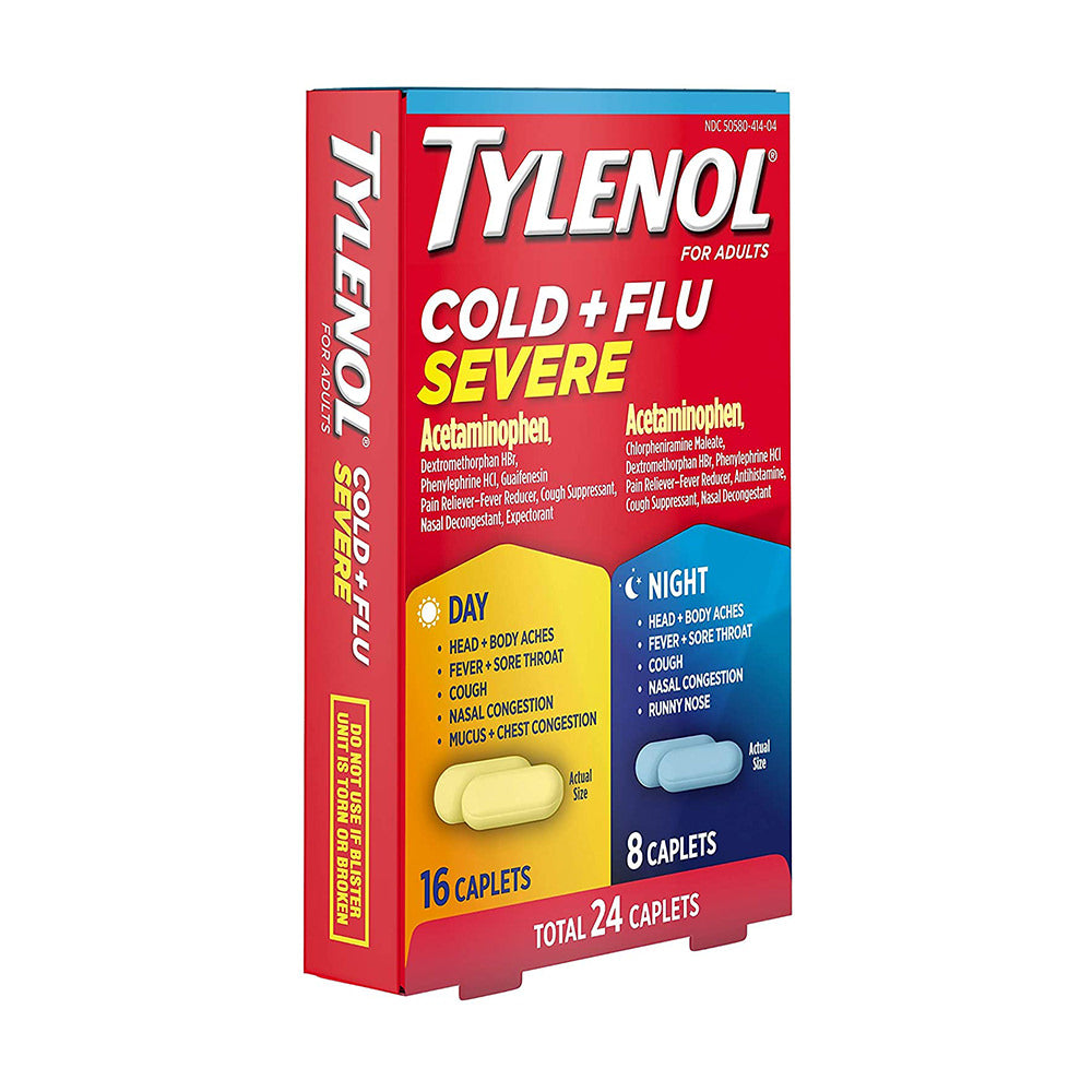 Viên uống trị ho, cảm cúm Tylenol Cold+Flu Severe DayNight Caplets - Acetaminophen - 24 viên - hình ảnh chi tiết 2
