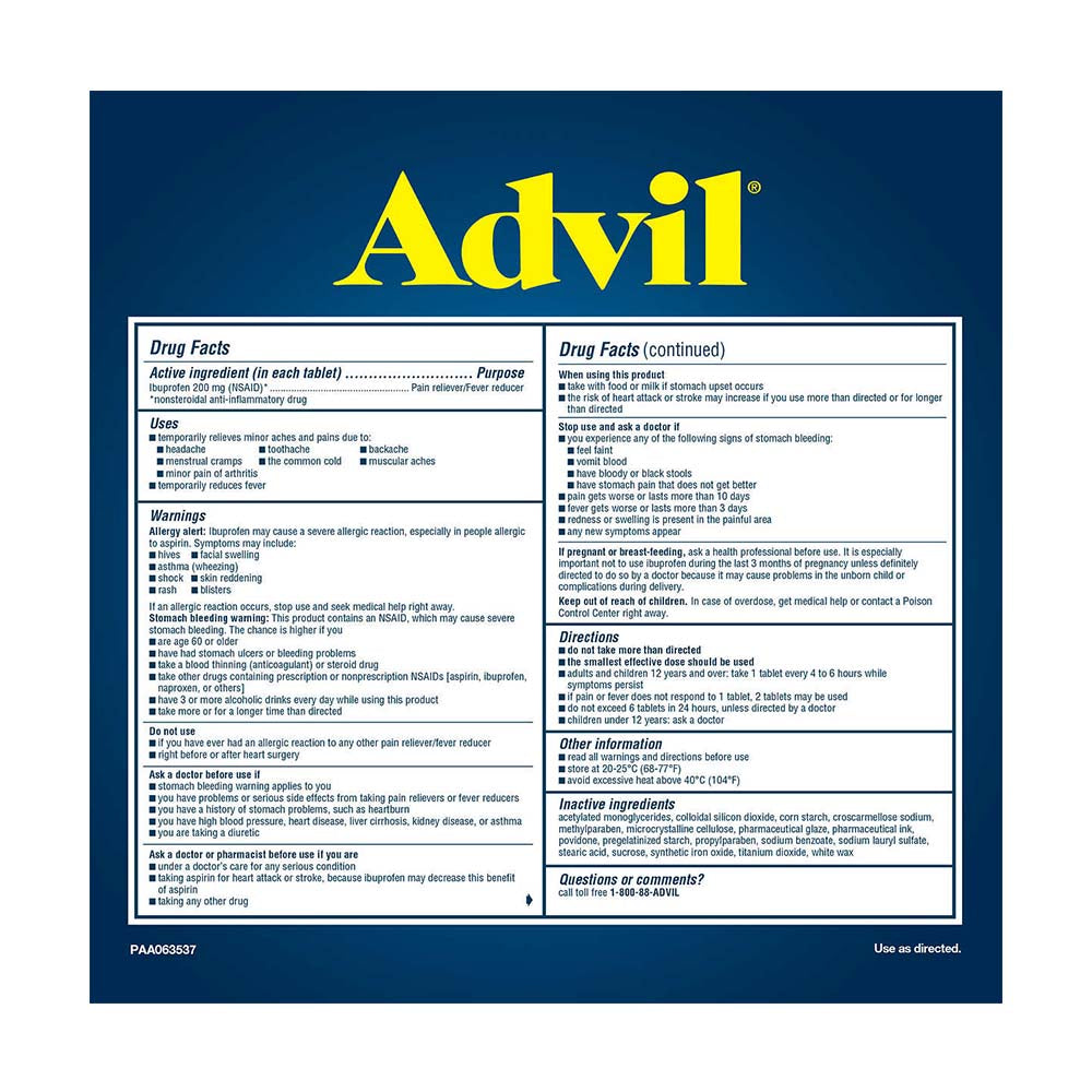 Viên uống giảm đau, hạ sốt Advil 360 viên của Mỹ - hình ảnh chi tiết 2
