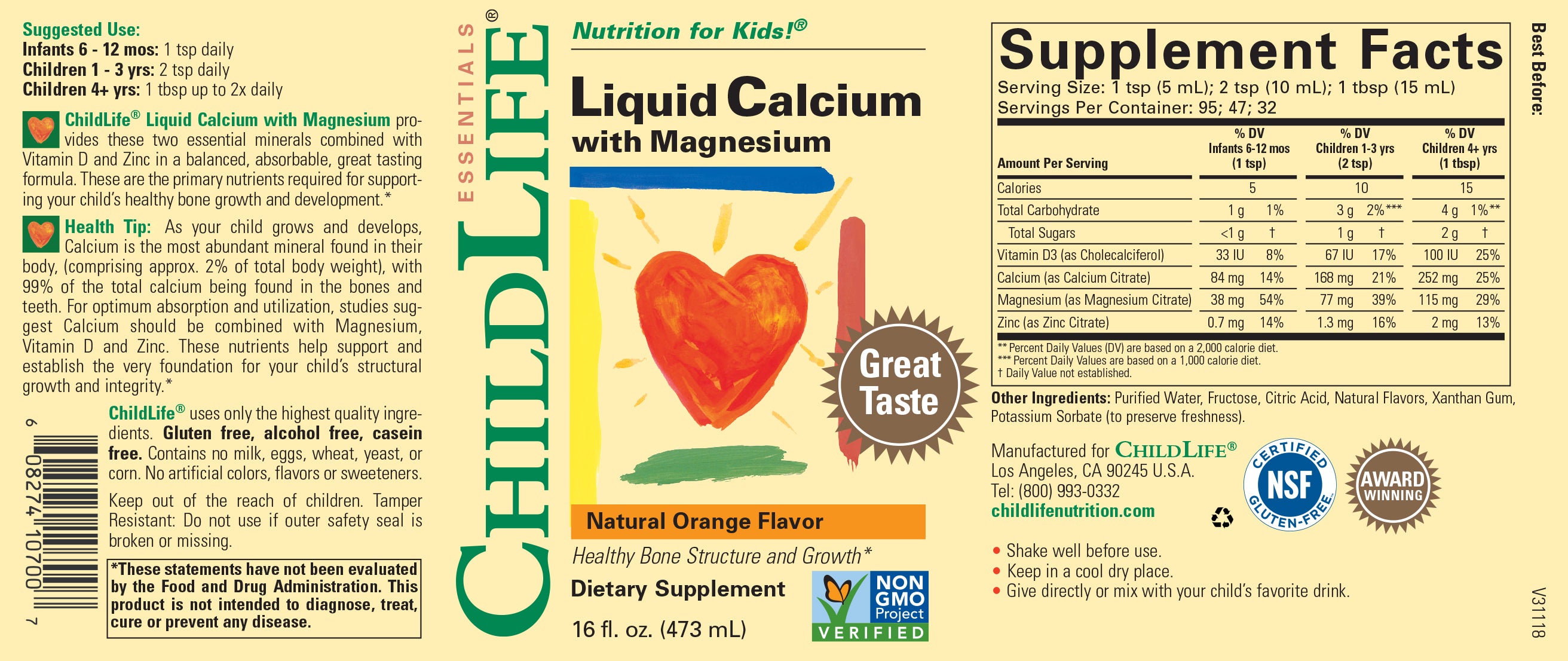 Childlife® Liquid Calcium and Magnesium Orange của Mỹ 473 ml - hình ảnh chi tiết 5