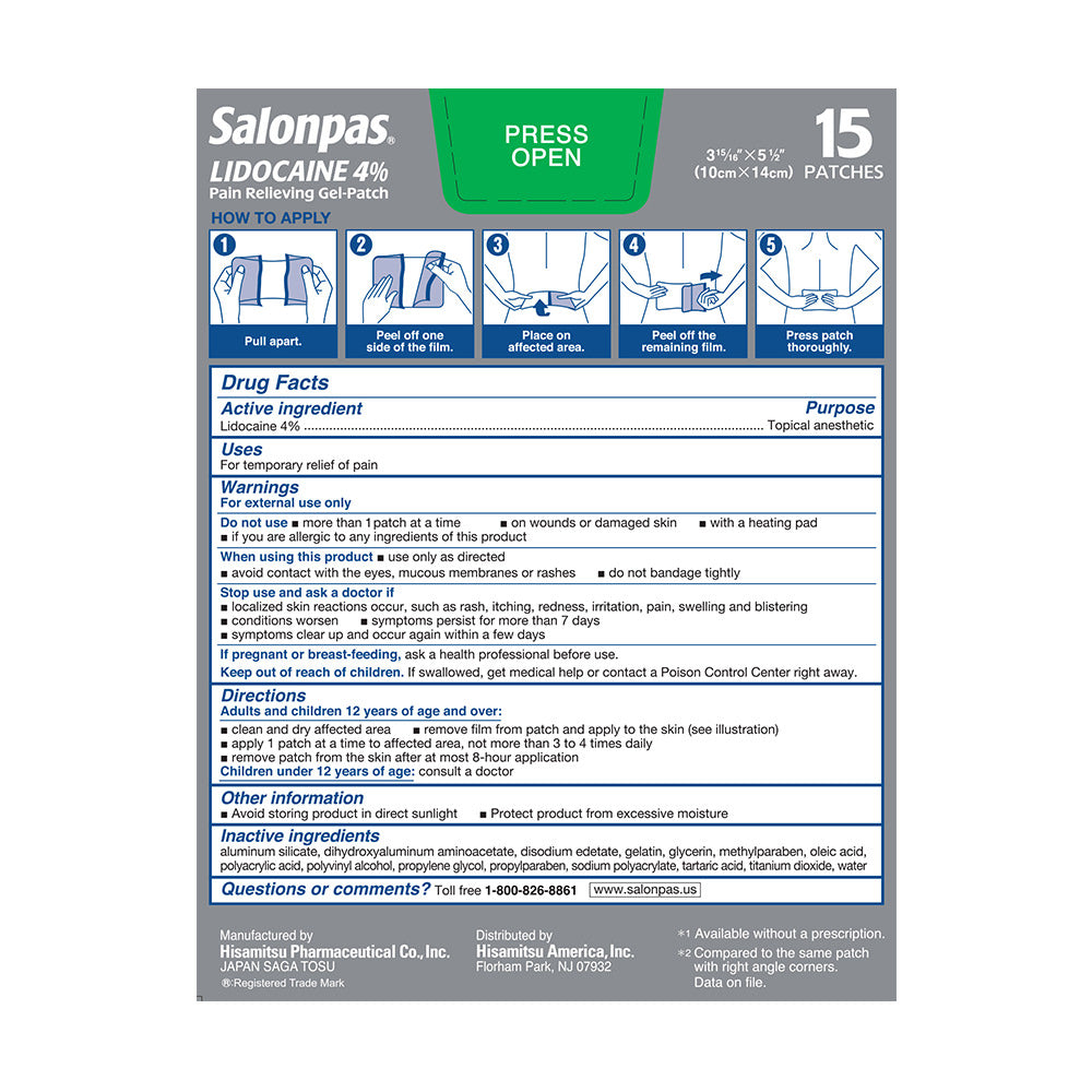 Miếng dán Salonpas LIDOCAINE Giảm đau 4% Gel-Patch,15 miếng - hình ảnh chi tiết 2