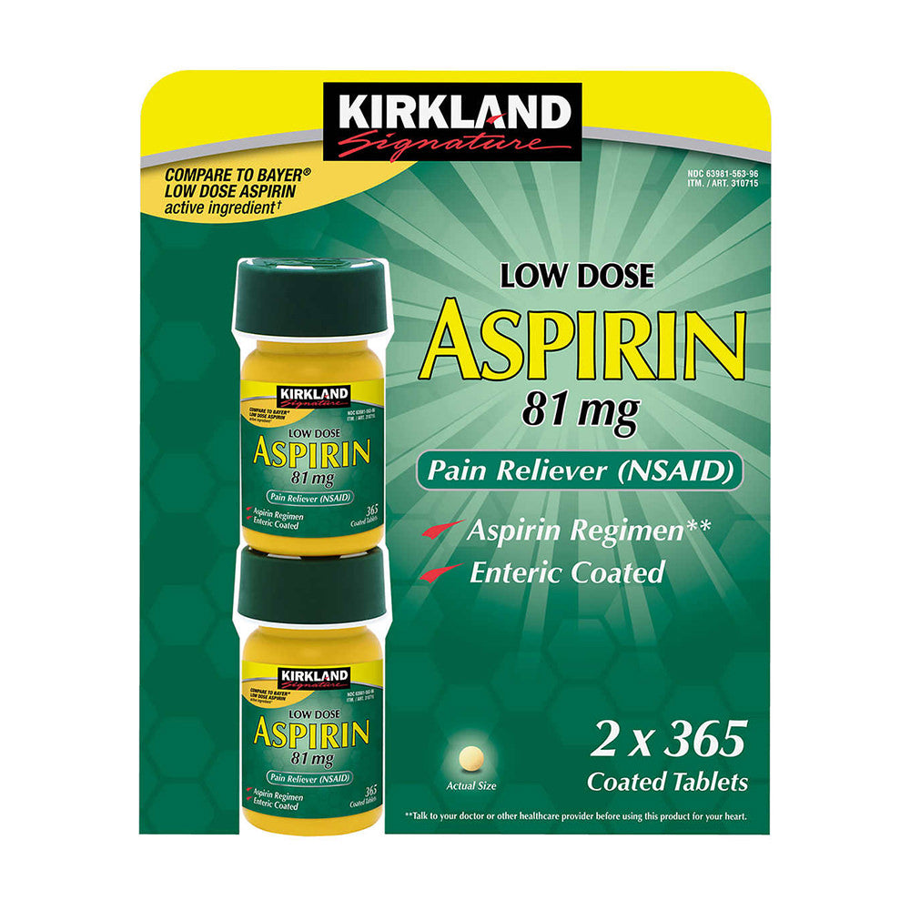 Viên giảm đau và ngăn ngừa đột quỵ, nhồi máu cơ tim Kirkland Low Dose Aspirin 81mg 2x 365 viên - hình ảnh sản phẩm chính