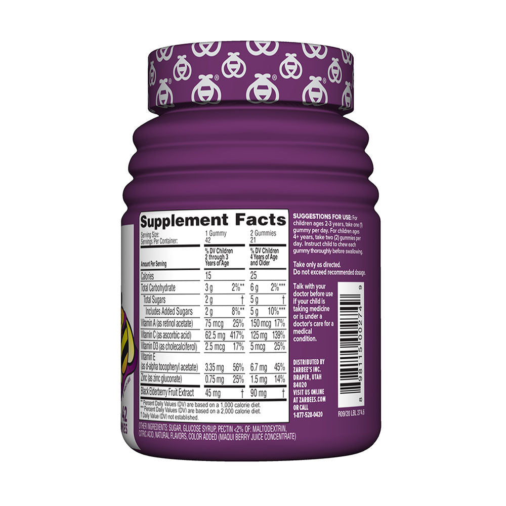 Kẹo tăng cường đề kháng cho trẻ Zarbee's Naturals Children's Elderberry Immune Support Gummies - Natural Berry - 42 viên - hình ảnh chi tiết 3