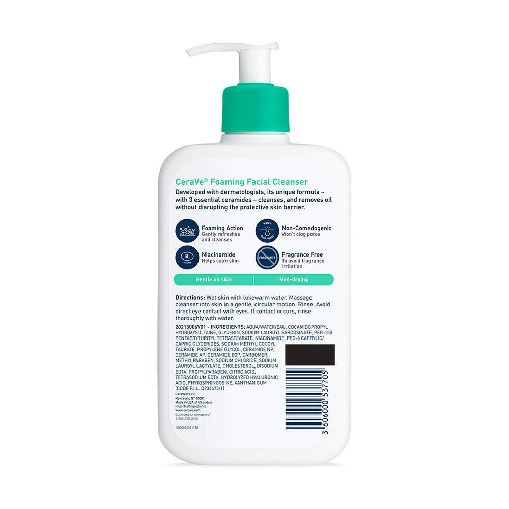 Sữa rửa mặt CeraVe dành cho da thường và da dầu CeraVe Foaming Facial Cleanser 473ml (Oily Skin Xanh Ngọc) - ảnh sản phẩm 2