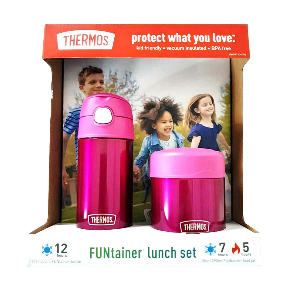 Set bình + hộp đựng thức ăn giữ nhiệt cho bé Thermos Funtainer Lunch Set 355ml + 290ml (Pink) - hình ảnh chi tiết 3