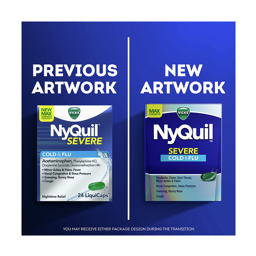 Viên uống trị ho cảm cúm Vicks NyQuil Severe Cough, Cold & Flu Relief Liquicaps - Acetaminophen - 24 viên - hình ảnh chi tiết 2