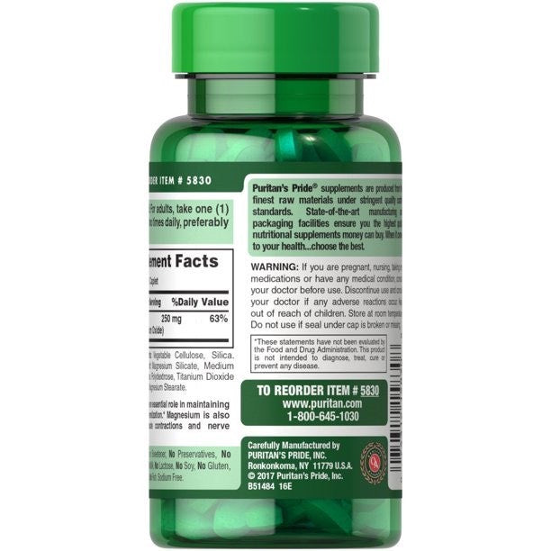 Viên uống hỗ trợ xương Puritan's pride Magnesium 250 mg hộp 100 viên - hình ảnh chi tiết 2
