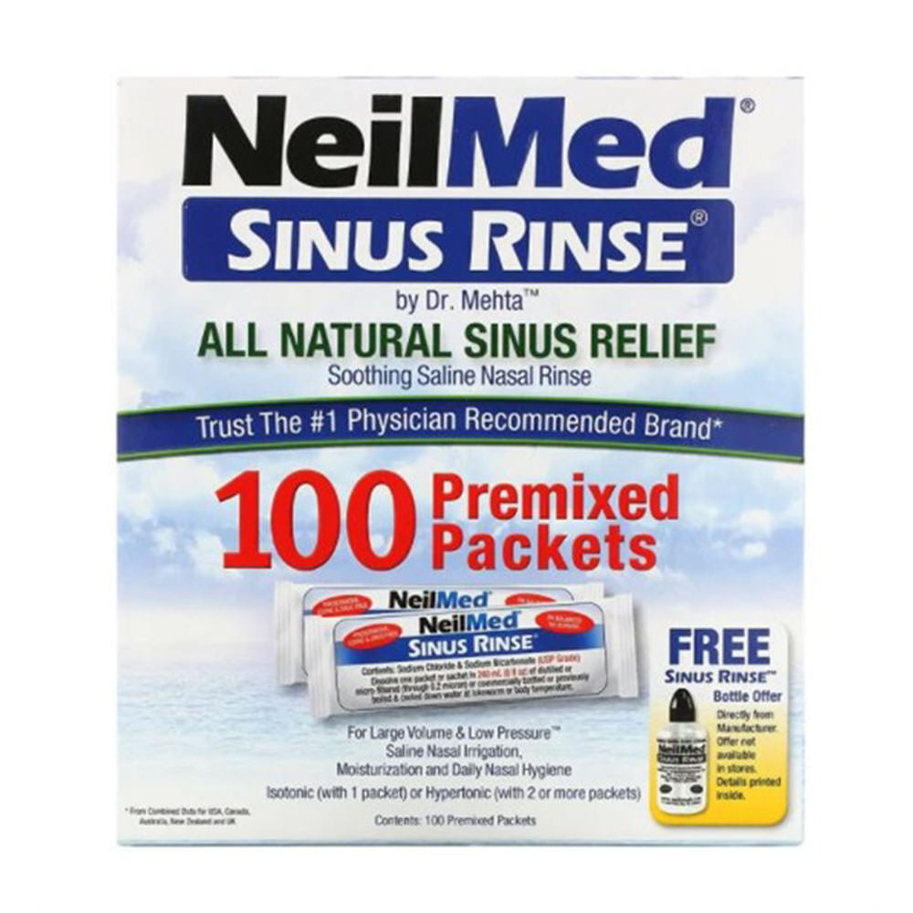 Bộ sản phẩm nước muối rửa mũi (nước muối sinh lý) Neilmed Rinse 100 gói - hình ảnh sản phẩm chính