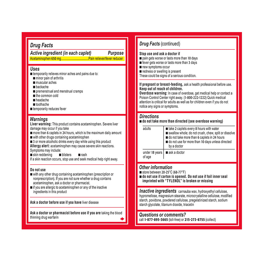 Giảm đau hạ sốt Tylenol 8Hr Arthritis Pain 650mg 225 Caplets - hình ảnh chi tiết 6
