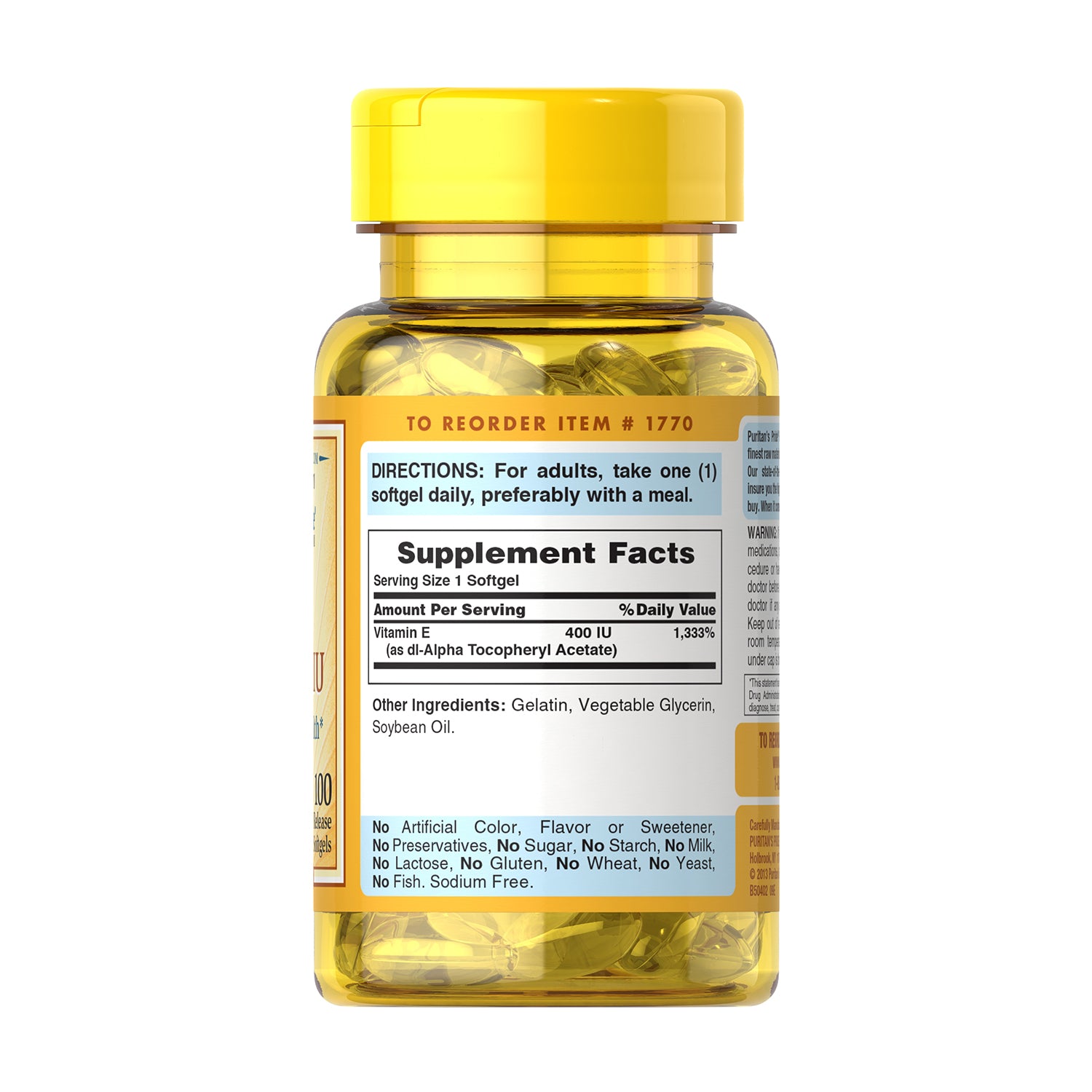 Vitamin E Puritan's Pride -400 iu with Selenium 50 mcg 100 viên của Mỹ - hình ảnh chi tiết 3