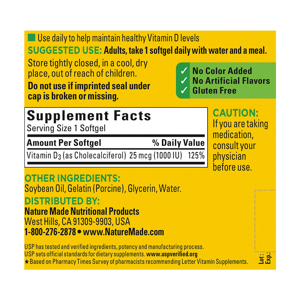 Viên uống bổ sung Vitamin D3 Nature Made D3 1000 IU 650 viên - hình ảnh chi tiết 6