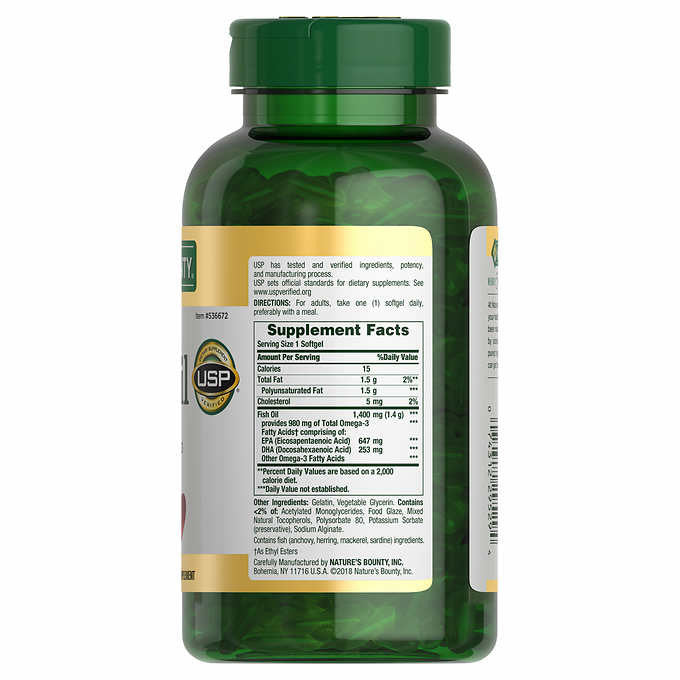 Viên uống dầu cá trợ tim, sáng mắt Nature’s Bounty Fish Oil 1400mg 130 Viên - hình ảnh chi tiết 2