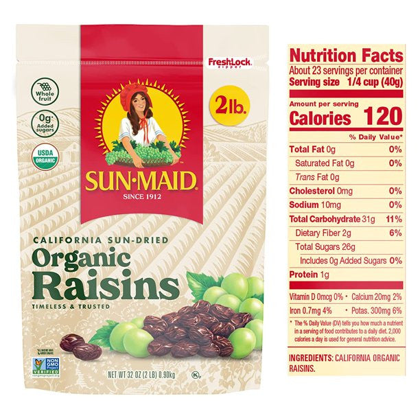 Nho khô hữu cơ Sun Maid California Organic Raisins nguyên hộp 2 túi 907g, tổng 1.81kg - hình ảnh chi tiết 3