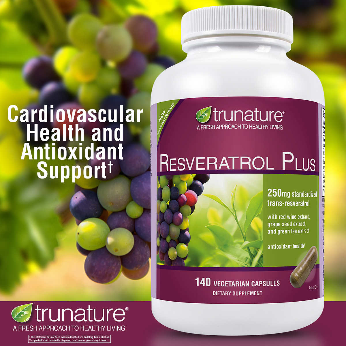 Viên uống bảo vệ tim mạch Trunature Resveratrol Plus 250mg 140 viên - hình ảnh chi tiết 3
