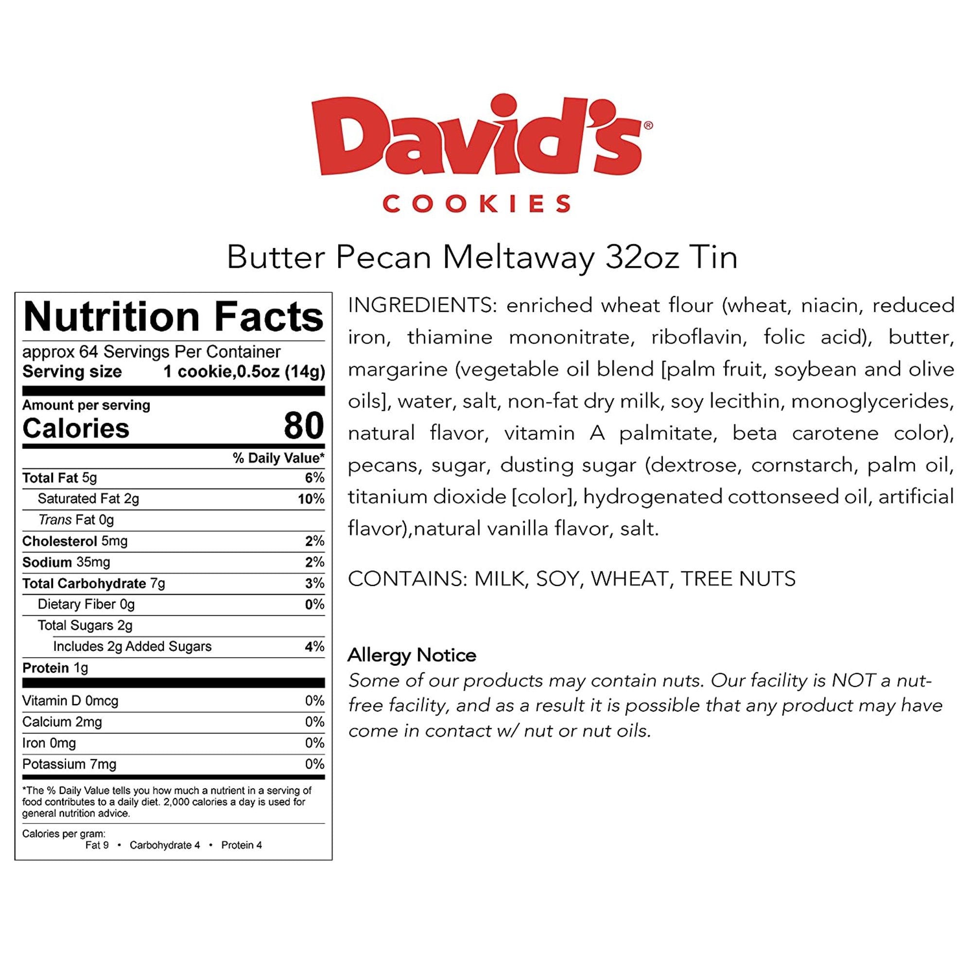 Bánh cookies bơ hạt hồ đào David’s Cookies Butter Pecan Meltaways 907g - hình ảnh chi tiết 3