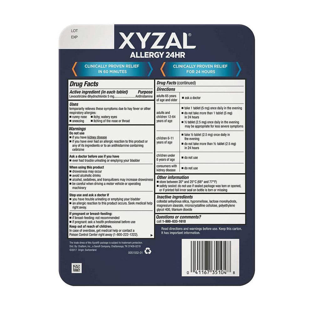 Viên uống chống dị ứng XYZAL Allergy 24hr 110 viên - hình ảnh chi tiết 2