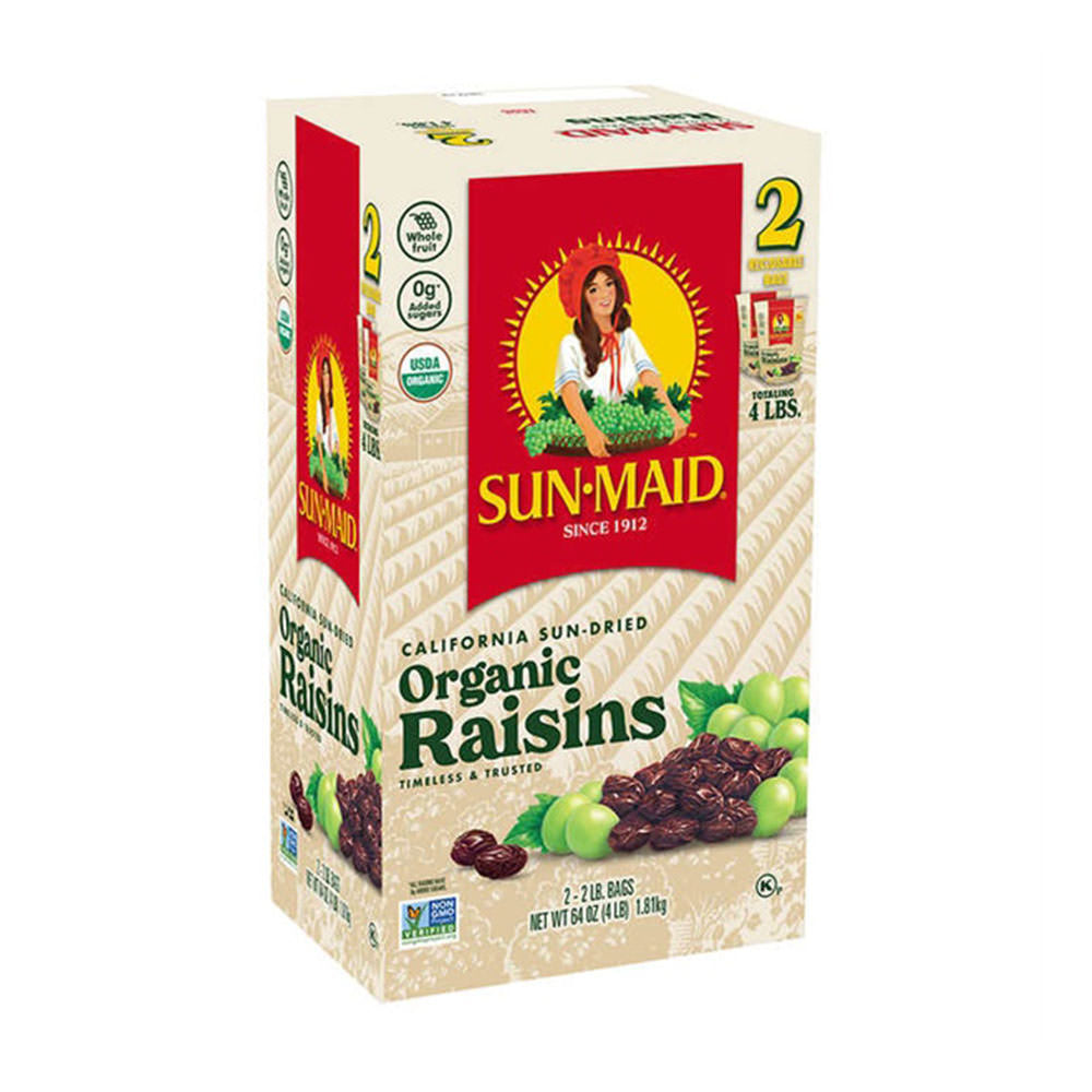 Nho khô hữu cơ Sun Maid California Organic Raisins nguyên hộp 2 túi 907g, tổng 1.81kg - hình ảnh sản phẩm chính