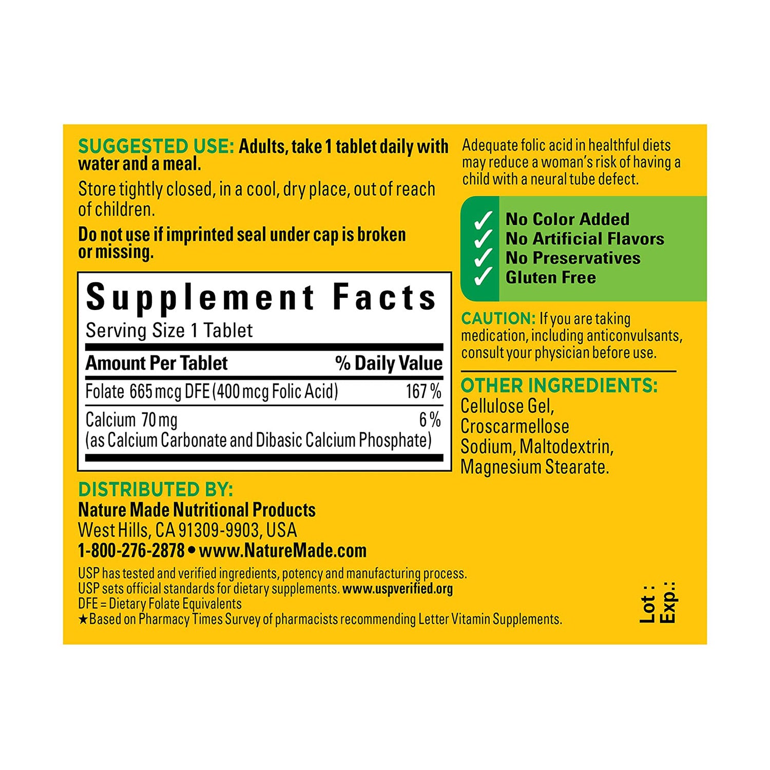 Viên uống Bổ Sung Axit Folic NATURE MADE FOLIC ACID 400MCG 250 viên của Mỹ - hình ảnh chi tiết 5