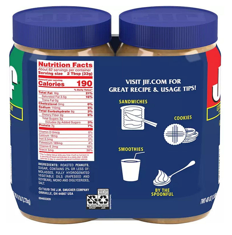 Bơ đậu phộng Jif Extra Crunchy Peanut Butter 2.72Kg (set 2 hộp) - hình ảnh chi tiết 2