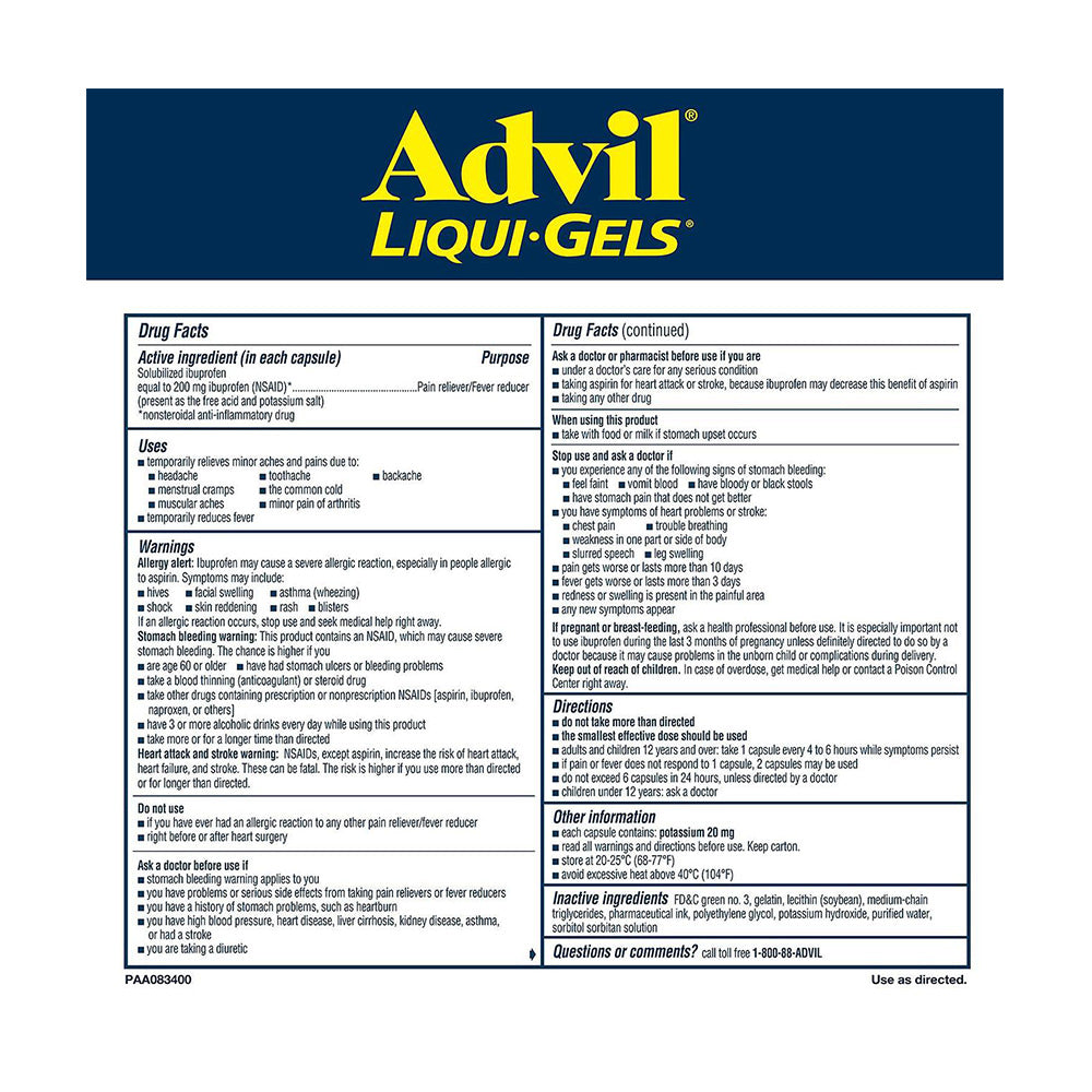 Viên uống giúp giảm đau hiệu quả Advil Liqui Gels 240 viên của Mỹ ( 2chai) - hình ảnh chi tiết 3