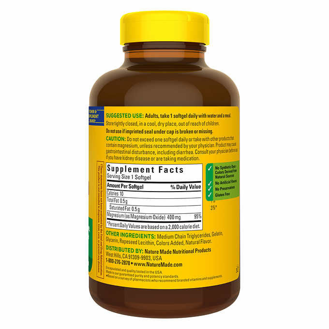 Viên uống bổ sung Magiê Nature Made Magnesium 400mg 180 viên - hình ảnh chi tiết 2