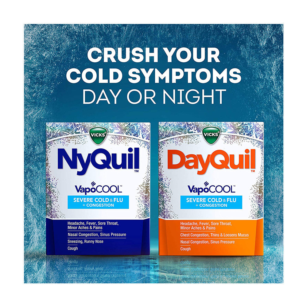 Viên uống trị ho cảm cúm DayQuil & NyQuil Severe with Vicks VapoCOOL Cold & Flu Relief Caplets - Acetaminophen - 24 viên - hình ảnh chi tiết 5