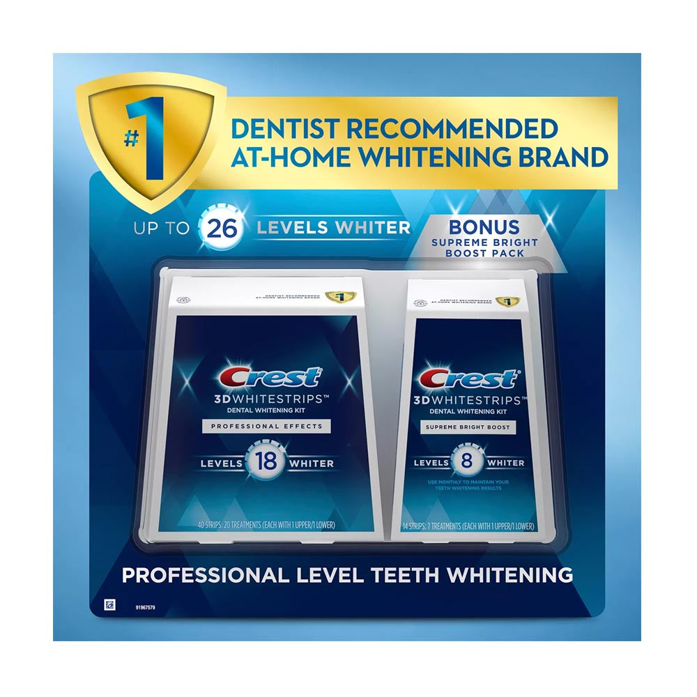 Miếng dán trắng răng Crest 3D Whitestrips Professional Effects 40 miếng Levels 18 Whiter + 14 miếng Levels 8 Whiter - hình ảnh chi tiết 3