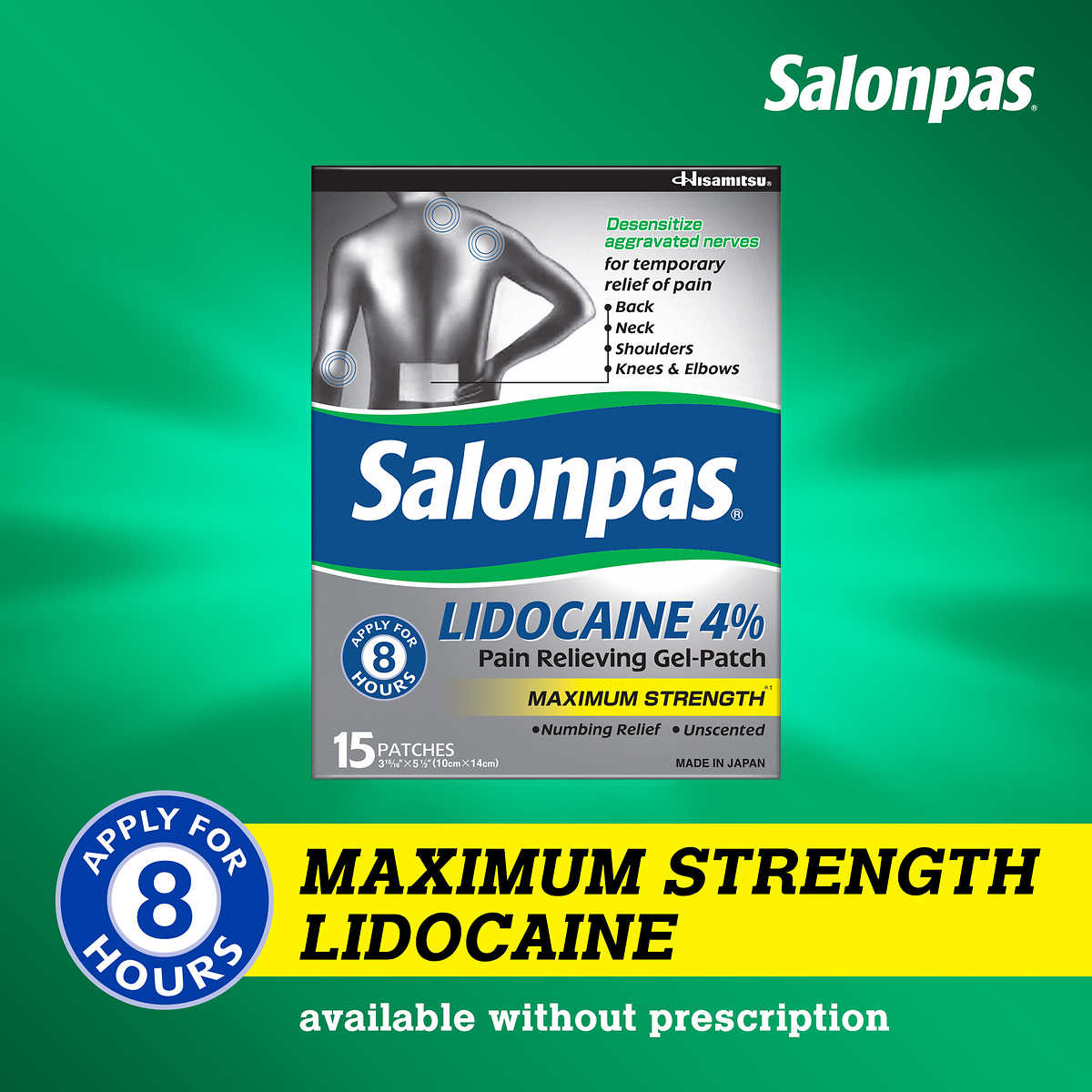 Miếng dán Salonpas LIDOCAINE Giảm đau 4% Gel-Patch,15 miếng - hình ảnh chi tiết 3
