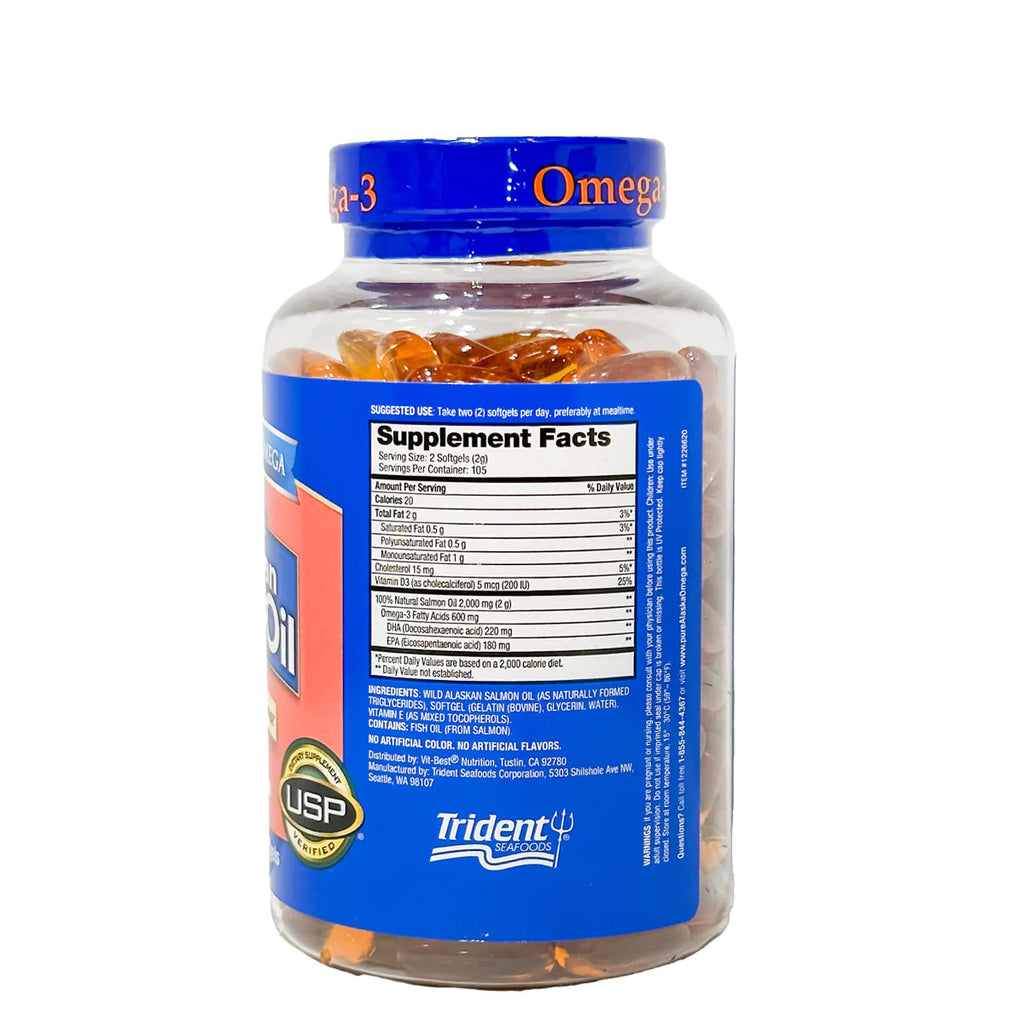 Viên dầu cá hồi Pure Alaska Omega 3 Wild Salmon Oil 1,000MG hộp 210 viên - hình ảnh chi tiết 3
