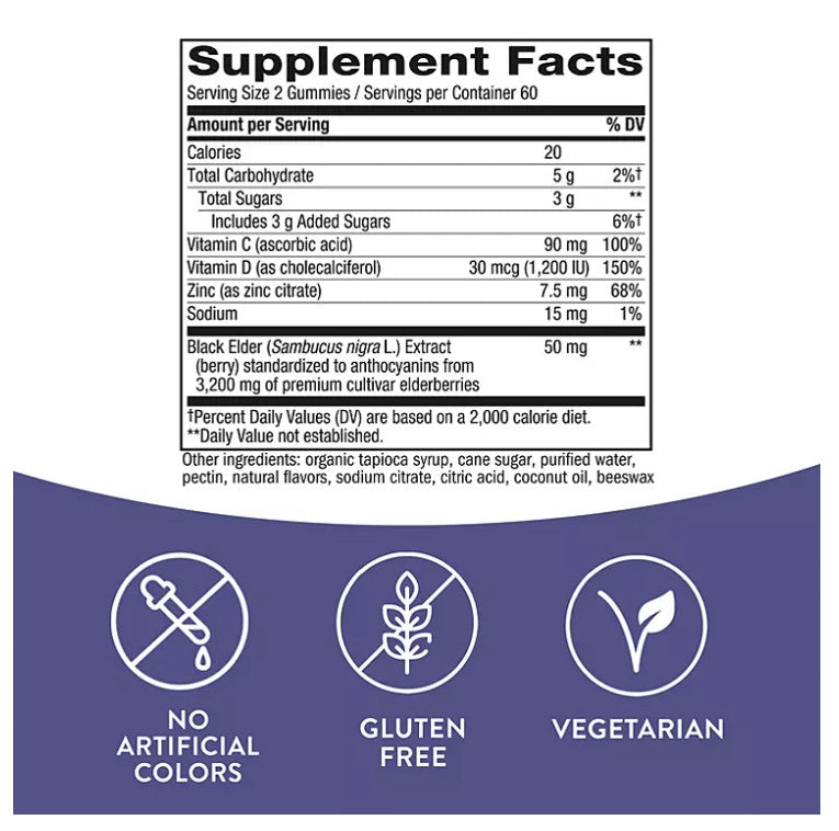 Kẹo dẻo hỗ trợ tăng đề kháng Nature’s Way Sambucus Elderberry with Vitamin C and Zinc, 120 Gummies - hình ảnh chi tiết 5
