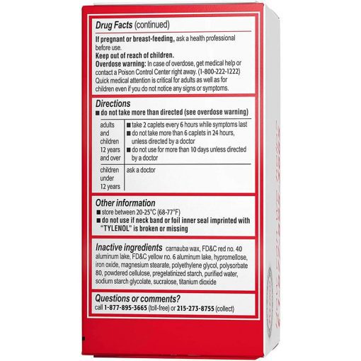 Viên giảm đau hạ sốt Tylenol Extra Strength Coated Tablets 500mg 100 viên - hình ảnh chi tiết 3